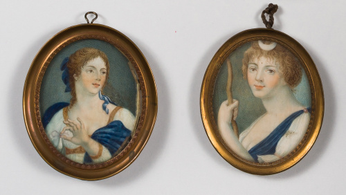 ESCUELA ESPAÑOLA, SIGLO XIXPareja de miniaturas: “Diana” y