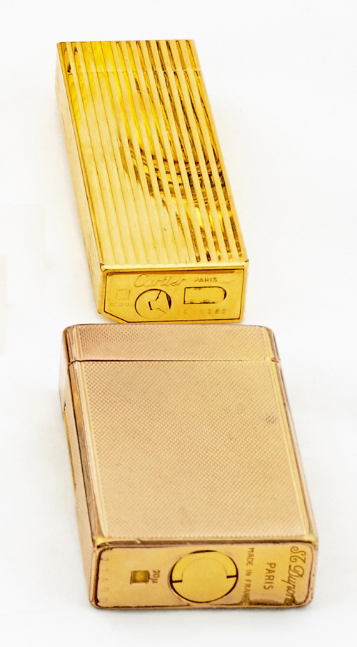 Lote de dos encendedores en plaqué or :Uno DUPONT y otro CA