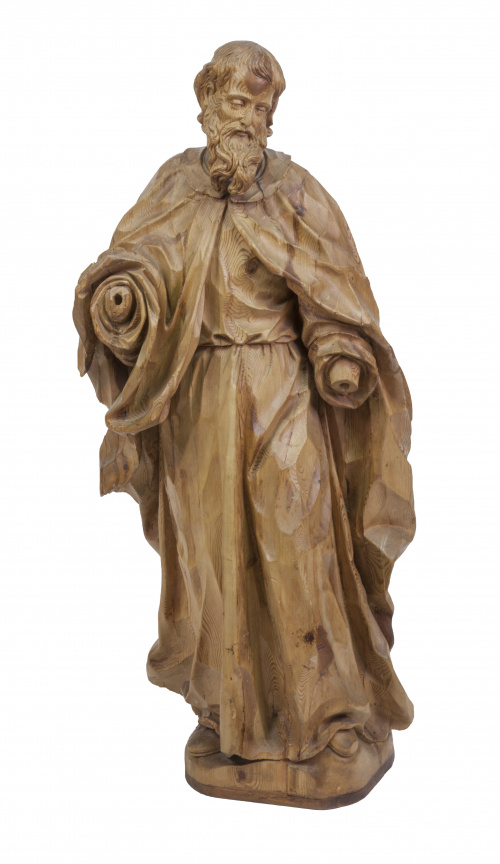 Santo en madera de conífera tallada.Principios del S. XVI
