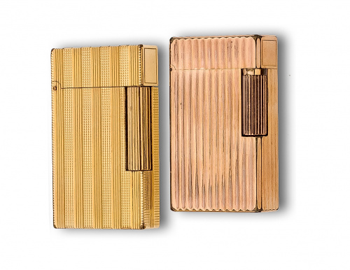 Encendedor Dupont plaqué oro rosa con decoración de estrias