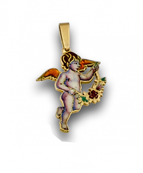 Colgante de ángel de esmalte en oro de 18K.