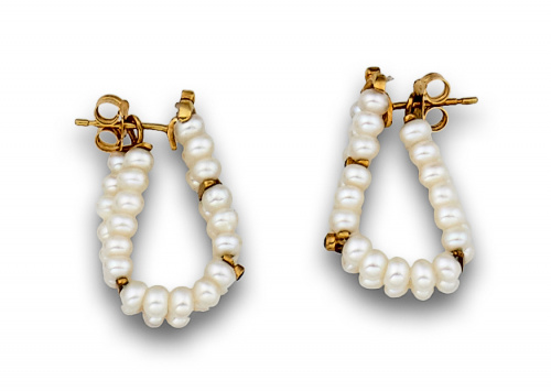 Pendientes aro alargado de dos hilos perlas agua dulce en o
