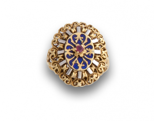 Sortija de pps s XX   con frente oval esmaltado en azul rod