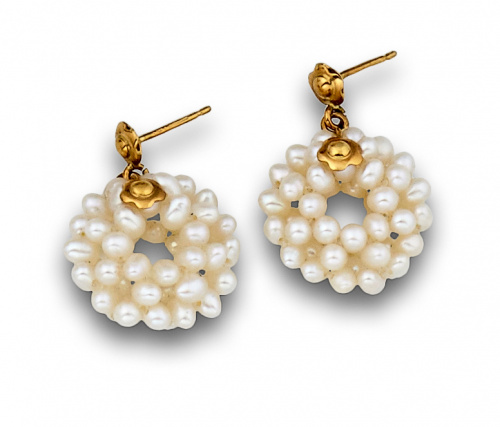 Pendientes aro de varios hilos perlas agua dulce en oro de 
