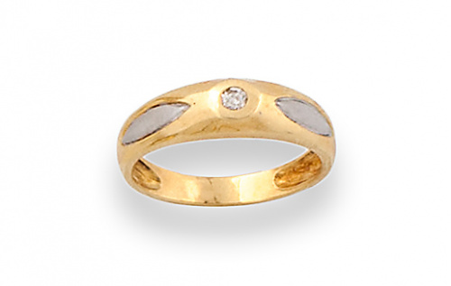 Sortija con brillante en oro amarillo, con dos adornos late