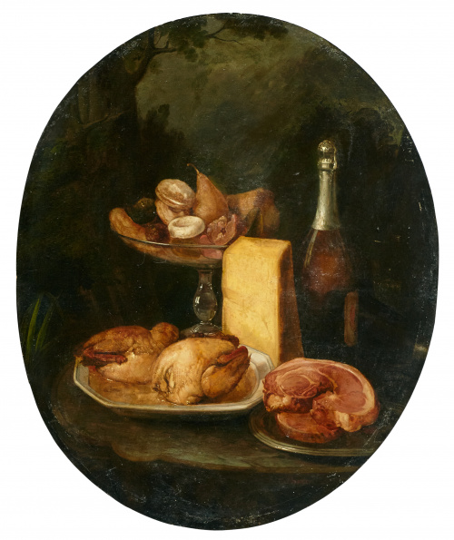 JOSÉ FELIPE PARRA (1826- 1890)“Bodegón con flores y peces 