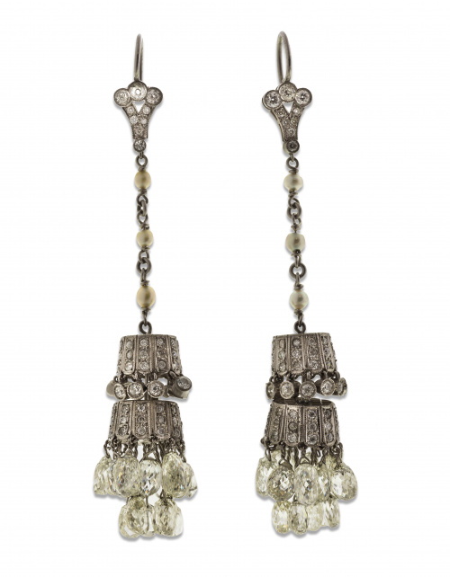 Pendientes largos estilo Art-Decó de Diamantes talla briole