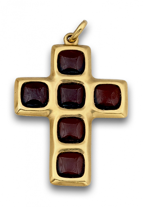 Cruz colgante con cabuchones granates de POMELLATO en oro d