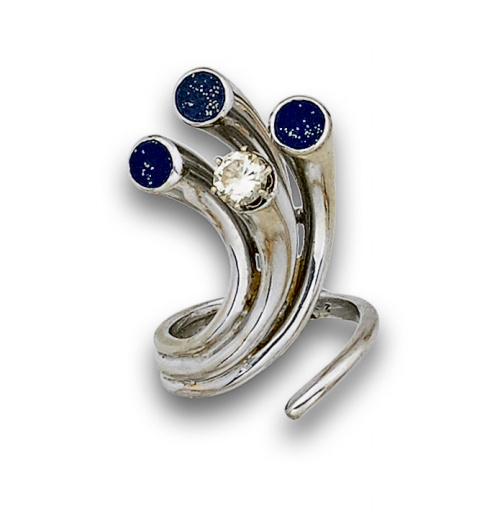 Sortija escultura años 70 con cuatro bandas tubulares remat