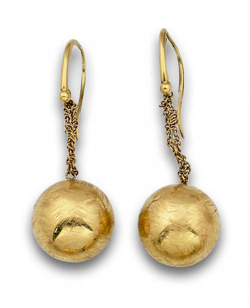 Pendientes largos firmados SUAREZ con esfera colgante de do