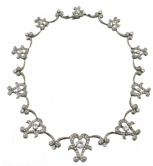 Gargantilla de platino y brillantes años 40 con motivos art