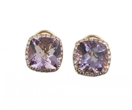 Pendientes con amatistas cuadrangulares facetadas orladas d