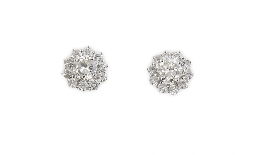 Pendientes rosetón de brillantes con centros de 0,65 ct cad