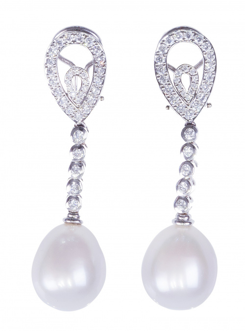 Pendientes largos brillantes y perillas de perlas australia