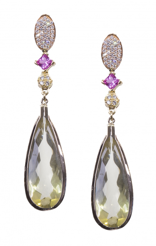 Pendientes largos con perilla de citrinos colgantes de turm