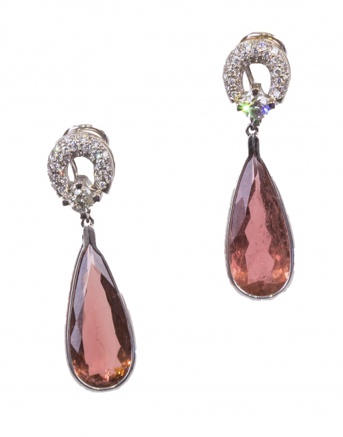 Pendientes largos con perillas de turmalinas rosas colgante