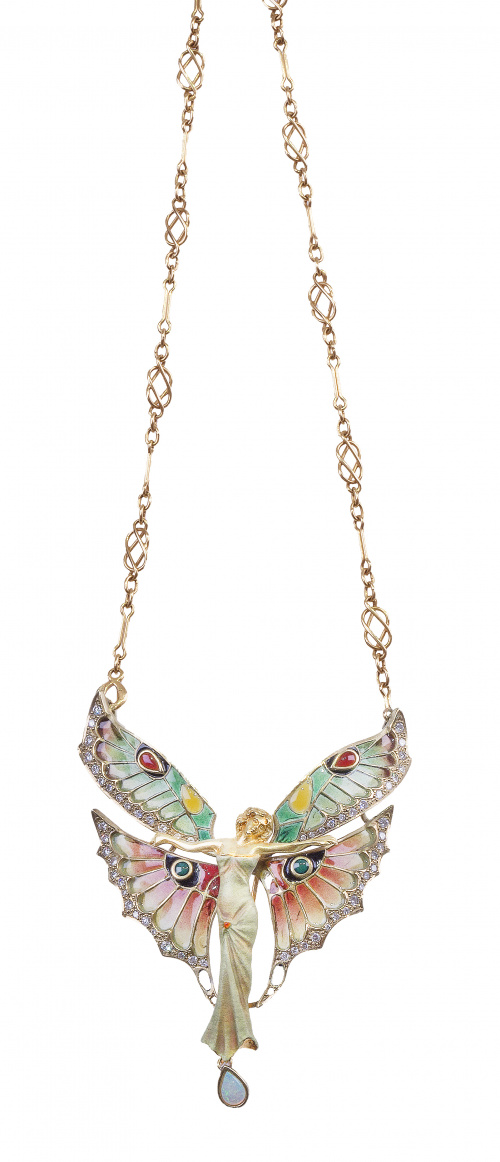 Broche colgante Art-Nouveau con figura de Dama con alas de 