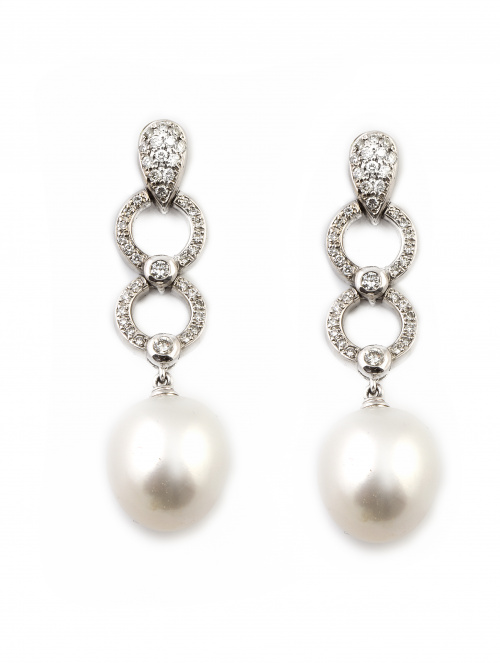 Pendientes largos estilo Art-Decó con perillas de perlas au