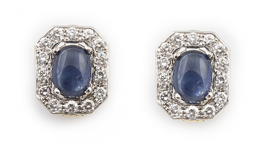 Pendientes con cabuchón de zafiro en marco octogonal de bri