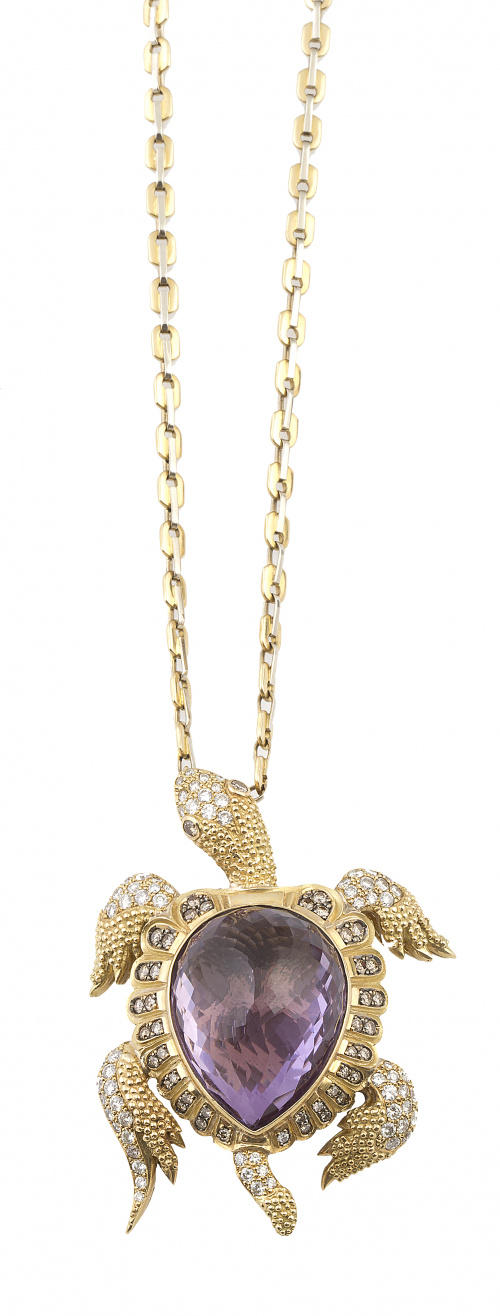 Gran broche-colgante en forma de tortuga, con perilla de am