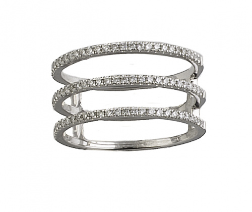 Sortija con tres aros de brillantes unidos en oro blanco de