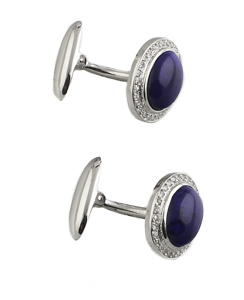 Gemelos con cabuchón de lapislázuli orlado de brillantes