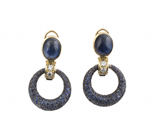 Pendientes de zafiros y brillantes, con diseño de aros de p