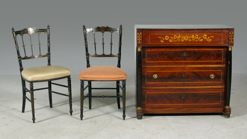 Cómoda de estilo imperio de palma de caoba y madera eboniza