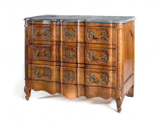 Cómoda de madera de nogal con tapa de mármolTrabajo francé