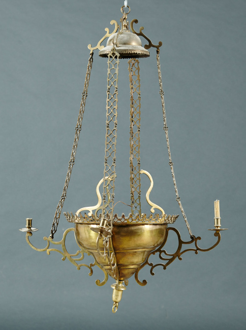 Lámpara votiva de bronce, candelabro de cuatro brazos.s.XI