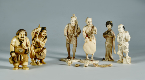 Dos okimonos, uno pescador y otro cocineroMarfilJapónPpi