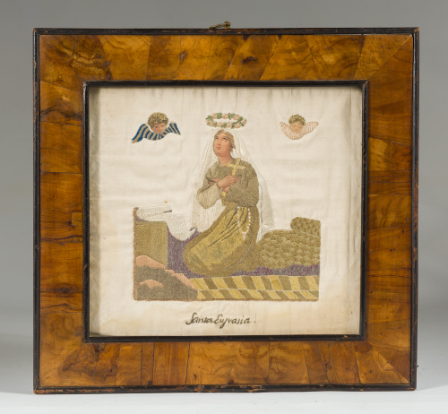 Santa EufrasiaBordado “a pintura”, sobre seda.Trabajo esp