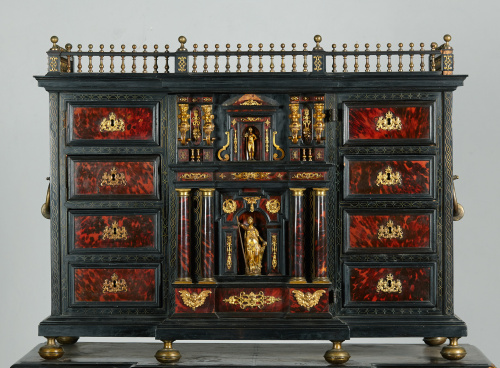 Papelera de madera ebonizada, carey, palosanto, latón y  br