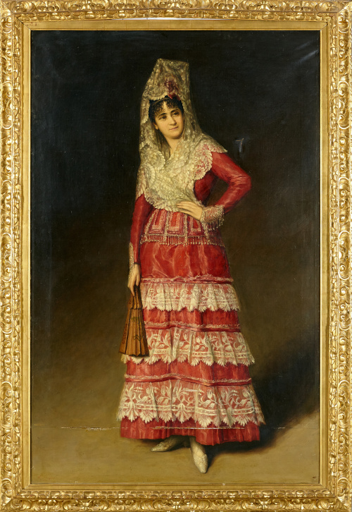 ESCUELA ESPAÑOLA, SIGLO XIX.Retrato de dama con mantilla y 