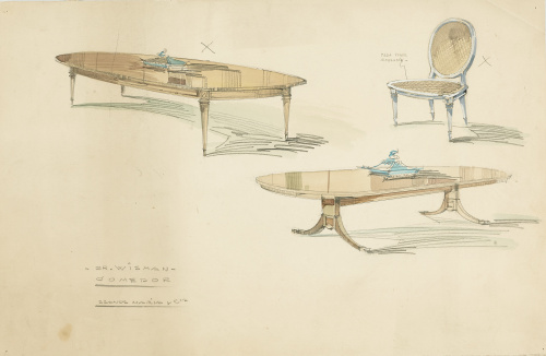 Mesa de comedor estilo Luis XVI en madera de caoba, moldada