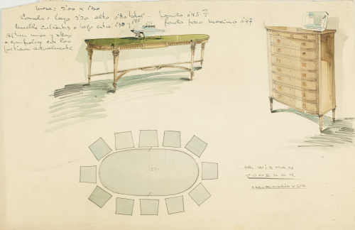 Mesa de comedor estilo Luis XVI en madera de caoba, moldada