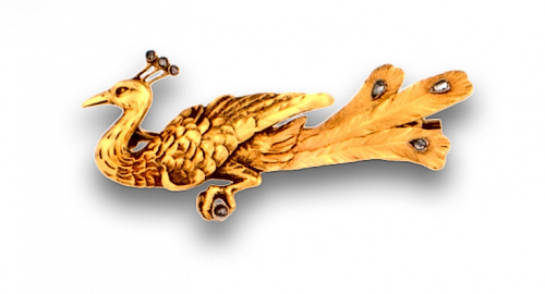 Broche en forma de pavo real pps s.XX con diamantes talla r