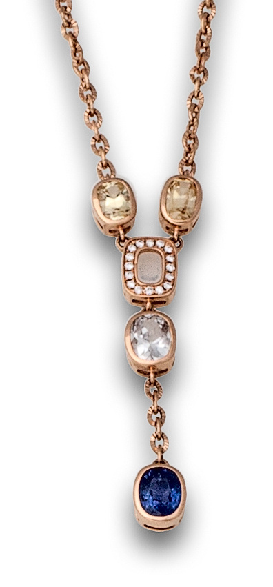 Gargantilla con zafiro azul colgante de tres zafiros ovales