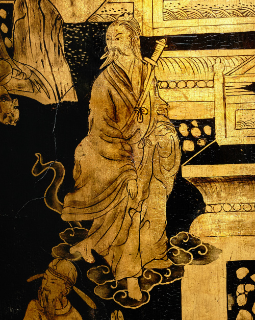 Pareja de grandes jarrones sobre peanas, en madera, papier 