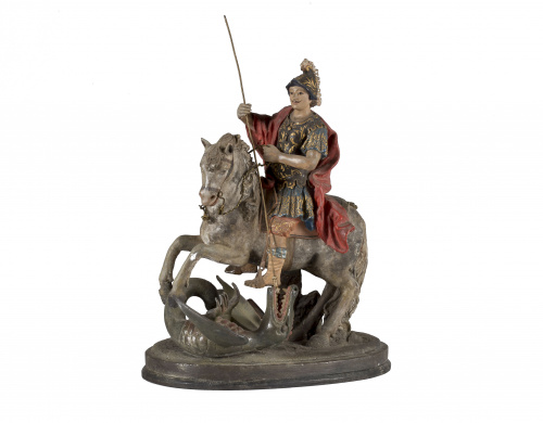 San JorgeBarro cocido y policromado.Trabajo napolitano o 