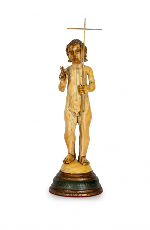 Niño Jesús bendiciendo en marfil tallado y parcialmente dor