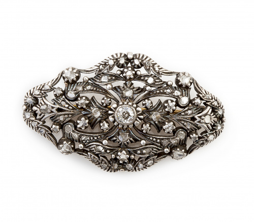 Broche placa portugués de diamantes de pp. s.XX romboidal, 