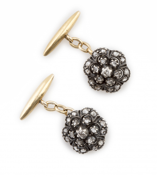 Gemelos portugueses s.XIX con rosetones de diamantes y sist