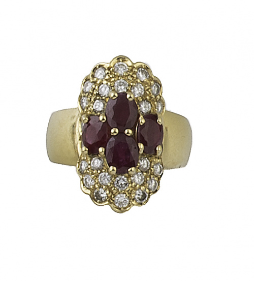 Anillo lanzadera portugués con frente cuajado de brillantes