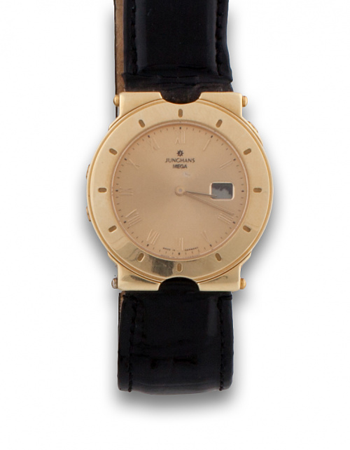 Reloj JUNHAMS MEGA solar en metal dorado.