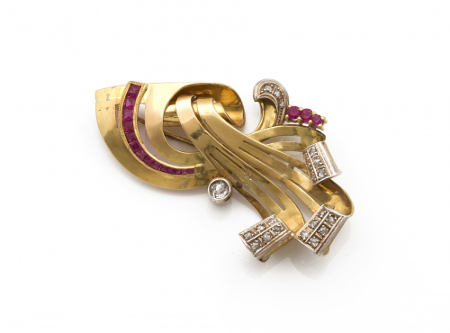 Broche chevalière años 40 con diseño de bandas entrelazadas