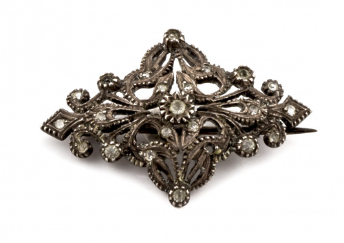 Broche en plata con símil diamantes de pp. s.XX