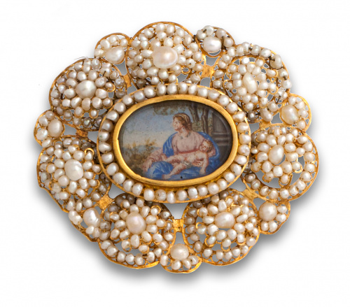 Broche colgante s.XVIII con con marco de rosetones de perla