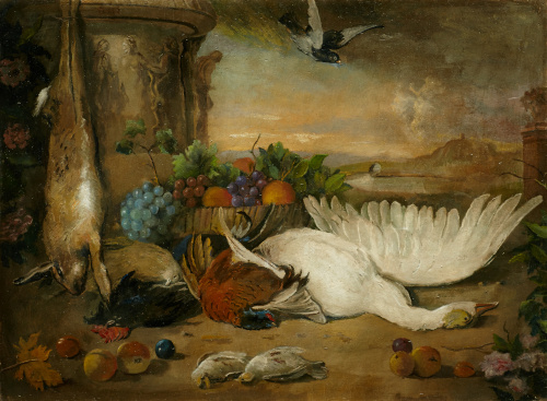 ESCUELA ESPAÑOLA, SIGLO XXBodegón de caza muerta sobre un 