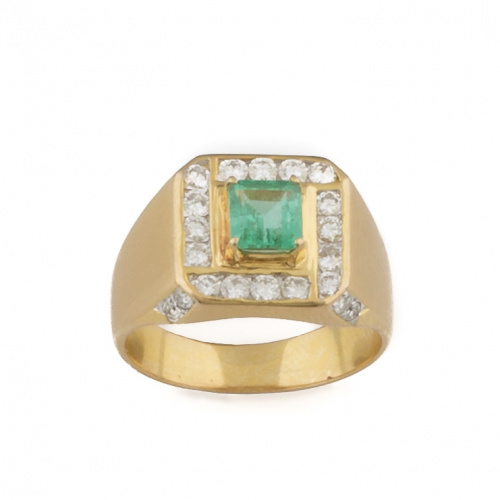 Sortija con esmeralda Colombiana rectangular con orla de br